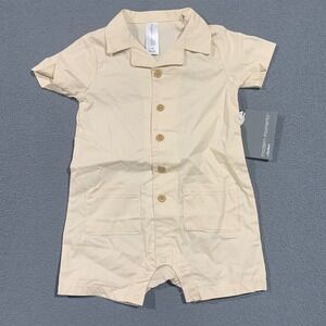 Modern Moments by Gerber Baby Boy 12M Beige Short Sleeve Collared‎ Romper Cotton